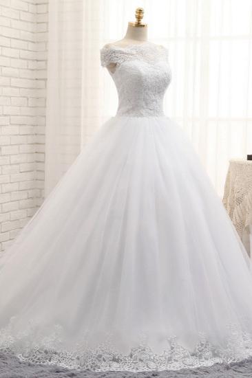 Bradyonlinewholesale Modest Bateau Tulle Ruffles Wedding Dresses With Appliques A-line White Lace Bridal Gowns On Sale_3