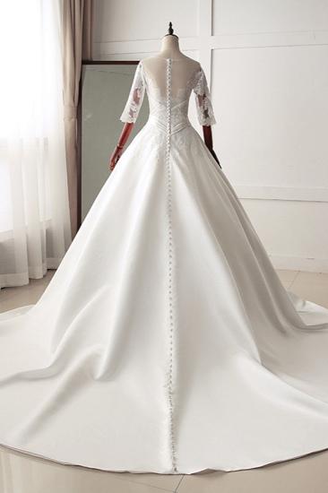 Bradyonlinewholesale Stunning Jewel Satin Tulle White Wedding Dress Half Sleeves Appliques Bridal Gowns Online_2