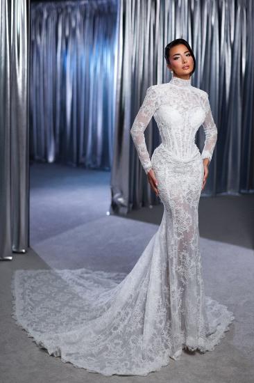 Sexy High Neck Appliques Lace Mermaid Wedding Dresses