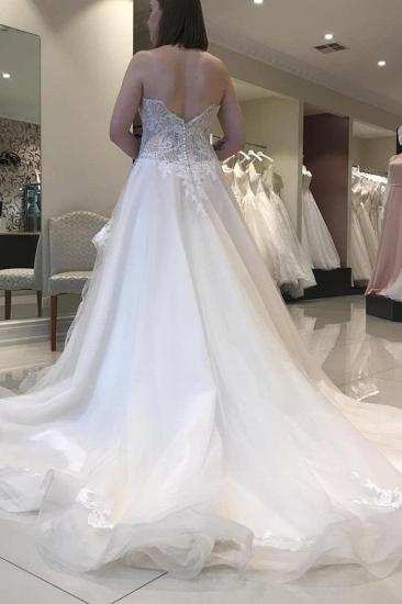 Casual Chapel Train Sweetheart Princess Lace Wedding Dress with Romantic Tulle Skirt_2