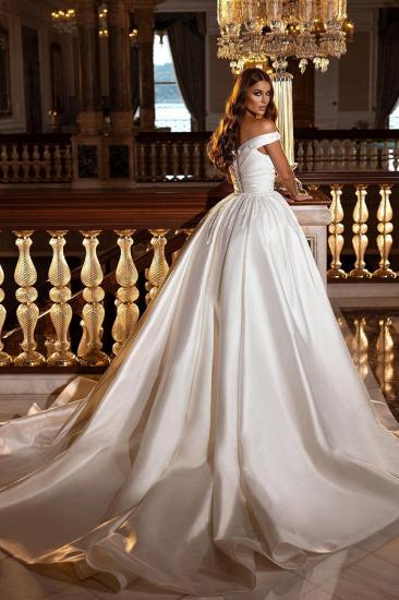 Modest Off-the-Shoulder Satin Wedding Dress with Detachable Sweep Train_3