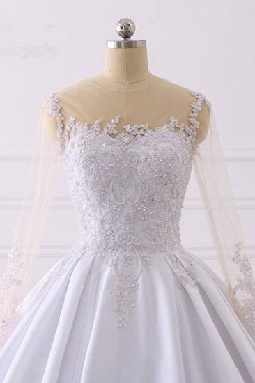 Bradyonlinewholesale Glamorous Ball Gown Jewel Satin Tulle Wedding Dress Long Sleeves Ruffles Lace Bridal Gowns Online_4