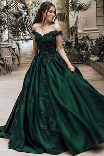 Dark Green Off the Shoulder Appliques Evening Dresses | Ball Gown Formal Dresses