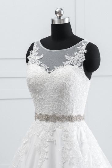 Bradyonlinewholesale Simple Jewel Tulle Lace Wedding Dress A-Line Appliques Beadings Bridal Gowns with Sash Online_4