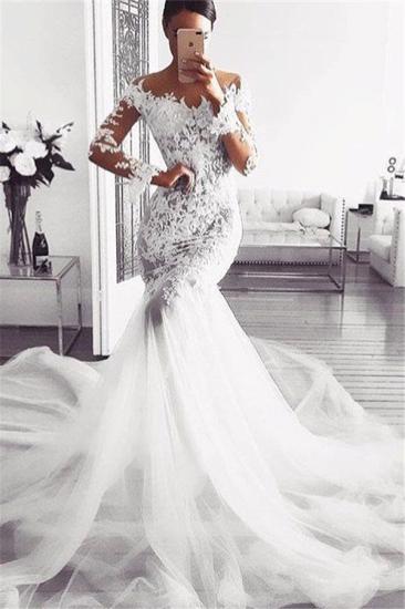 Elegant Off Shoulder Wedding Dresses | Long Sleeves Mermaid Lace Bridal Gowns
