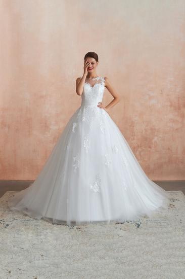 Cain | Illusion Neck White Wedding Dress with exqusite Lace Appliques, Sleeveless V-back Bridal Gowns Online_7