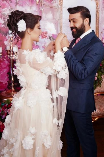 Champagne Wedding Dresses A Line Lace with Sleeves Boho Bridal Gowns_5
