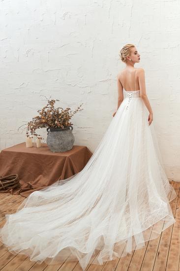 Affordable Tulle V-Neck Long Wedding Dress with Appliques_7