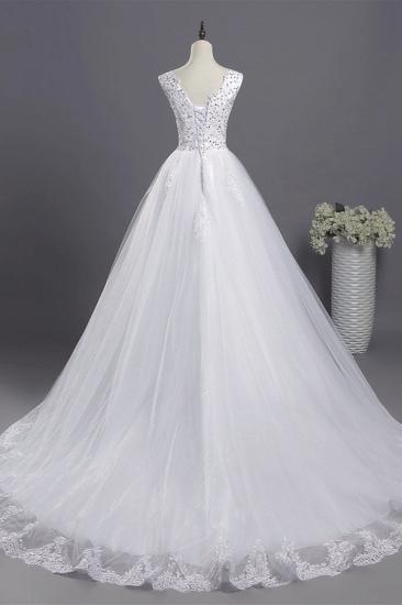 Bradyonlinewholesale Glamorous V-Neck Sequins White Tulle Wedding Dress Sleevels Lace Appliques Bridal Gowns On Sale_2