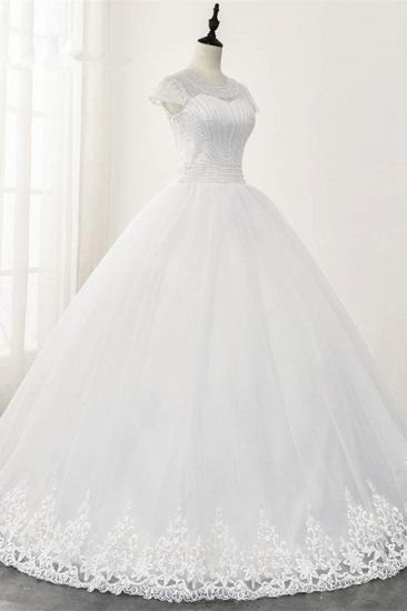 Bradyonlinewholesale Chic Ball Gown Jewel White Tulle Lace Wedding Dress Short Sleeves Rhinestones Bridal Gowns Online_4