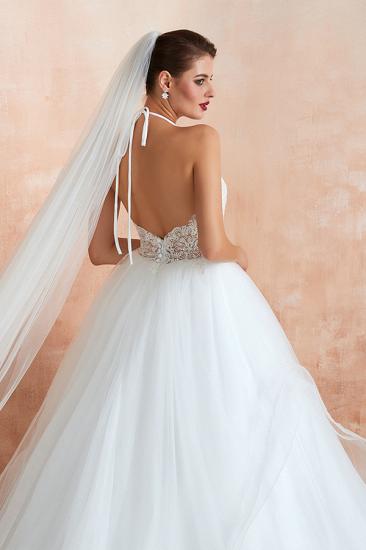 Exquisite Lace Halter Ball Gown White Wedding Dress with Open Back_8