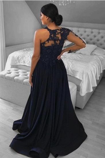 Navy Side Slit Long Sleeve Prom Dress | Long Lace Prom Dresses_2