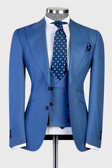 Modern Blue Three Piece Point Lapel Men Business Suits_1