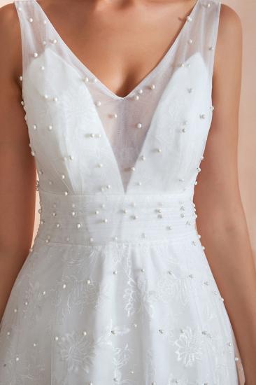 Fantastic V-Neck Sleeveless White Appliques Wedding Dress With Pearls_7