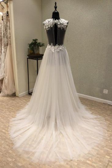 Bradyonlinewholesale Stylish V-Neck Straps Tulle Wedding Dress Ruffles Appliques Bridal Gowns with Flowers On Sale_2