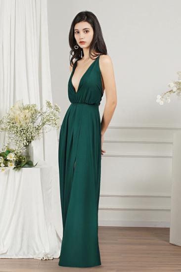 Dark Green V-Neck Side Slit Floor Length Prom Dresses | Evening dresses long V neckline_5