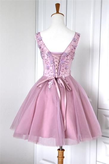 V-Neck Applique Beading Homecoming Dresses Tulle Tiered Mini Cocktail Dresses_2