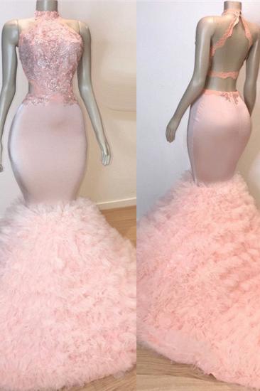 Open Back Ruffled Tulle Mermaid Cheap Prom Dress | Beads Lace Appliques Pink Sexy Evening Gowns_2