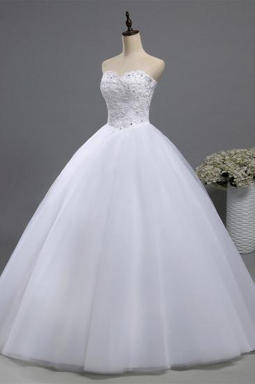 Bradyonlinewholesale Chic Strapless Sweetheart Tulle Lace Wedding Dresses Sleeveless Appliques Bridal Gowns with Beadings_3