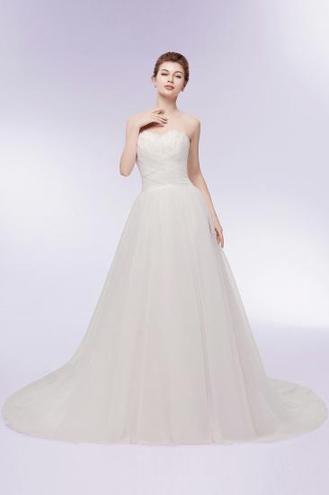 A-line Sweetheart Strapless Tulle Wedding Dresses with Feathers_7