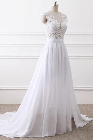 Bradyonlinewholesale Elegant Jewel Chiffon Lace White Wedding Dress A-Line Sleeveless Appliques Bridal Gowns with Slit On Sale_3