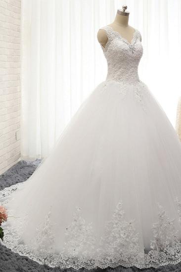 Bradyonlinewholesale Chic Straps V-Neck Tulle Lace Wedding Dress Sleeveless Appliques Beadings Bridal Gowns On Sale_3