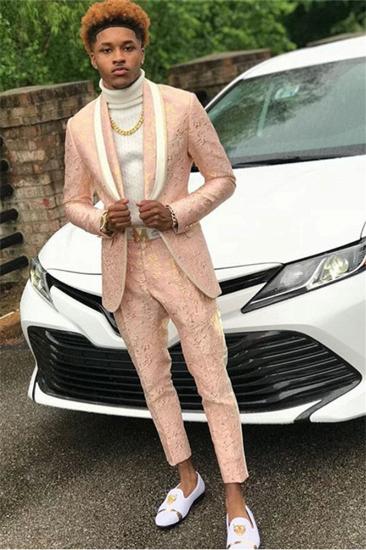 Online Prom Pink Jacquard Mens Suit |  Shawl Lapel Prom Dress