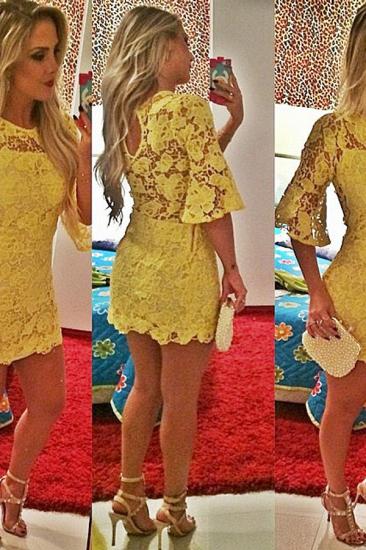 Sexy Half Sleeve Yellow Lace Homecoming Dress Latest Custom Made Short Cocktail Dress_2