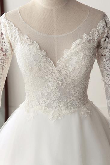 Bradyonlinewholesale Elegant Jewel Tulle Lace White Wedding Dress A-Line Long Sleeves Appliques Bridal Gowns On Sale_4