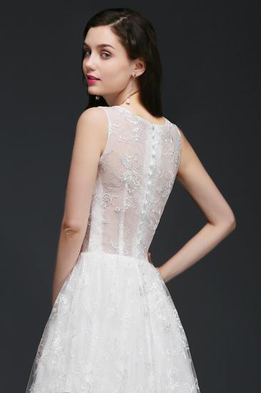AMINA | A-line Jewel Court Train Lace Simple Wedding Dresses with Buttons_5