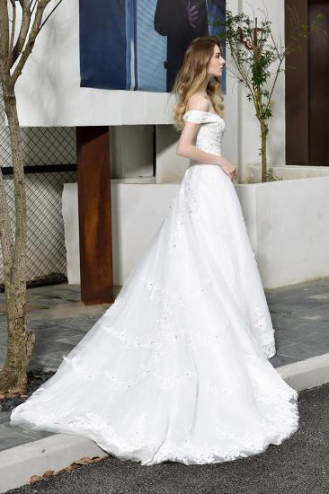 Elegant White Lace Off Shoulder Long Princess Wedding Dress with Beaded Lace Appliques_6