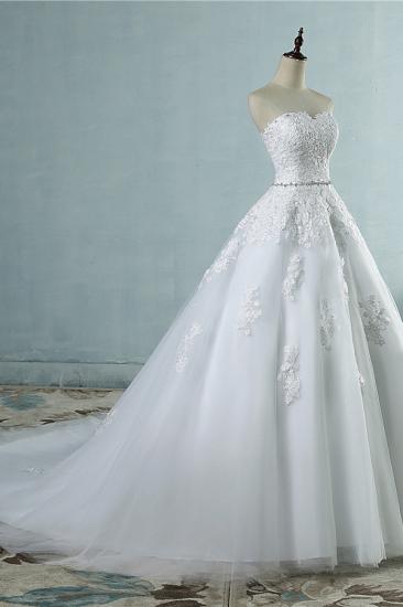 Bradyonlinewholesale Sexy Strapless Sweetheart Tulle Wedding Dress Sleeveless Appliques Bridal Gowns with Beadings Sash_4