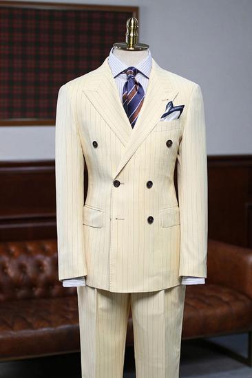 Penn New Arrival Yellow Stripe Double Breasted Custom Prom Suit_1