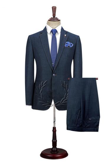 Spencer Dark Navy Fashion Notch Lapel Mens Suit with One Button_1