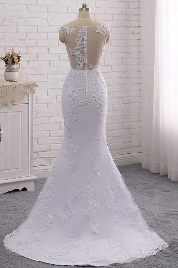 Bradyonlinewholesale Stylish Jewel Mermaid Lace Appliques Wedding Dress White Sleeveless Beadings Bridal Gowns with Overskirt On Sale_7