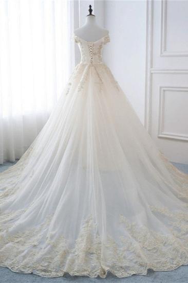 Bradyonlinewholesale Gorgeous V-Neck Sleeveless Tulle Wedding Dress Champagne Appliques Bridal Gowns Online_2