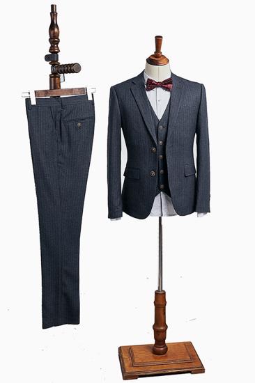 Caesars Fashion Dark Grey Striped 3 Piece Slim Fit Custom Business Suit_2