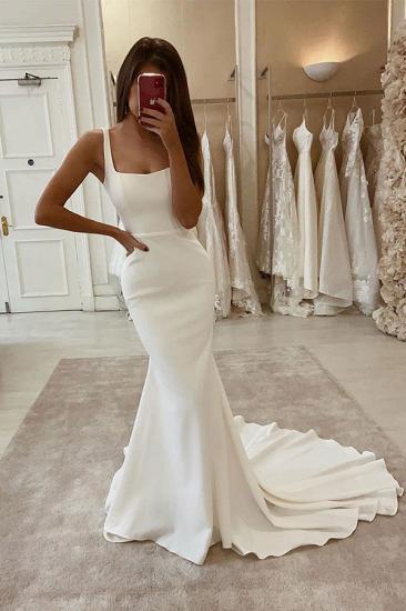 Sexy Spaghetti Strap White Satin Long Wedding Dresses_2