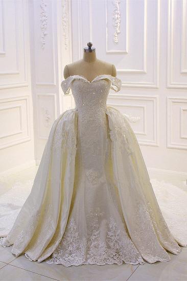 Sweetheart Lace Appliques Off-the-Shoulder Detachable Train Wedding Dress_1
