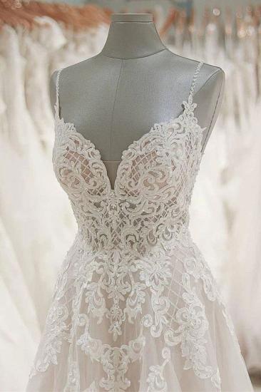 Bradyonlinewholesale Sexy Spaghetti Straps V-neck Tulle Wedding Dress Lace Appliques Ruffles Bridal Gowns On Sale_4