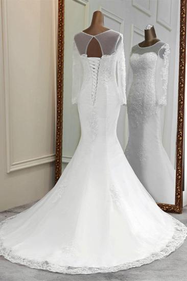Bradyonlinewholesale Elegant Jewel Long Sleeves White Mermaid Wedding Dresses with Rhinestone Applqiues_2