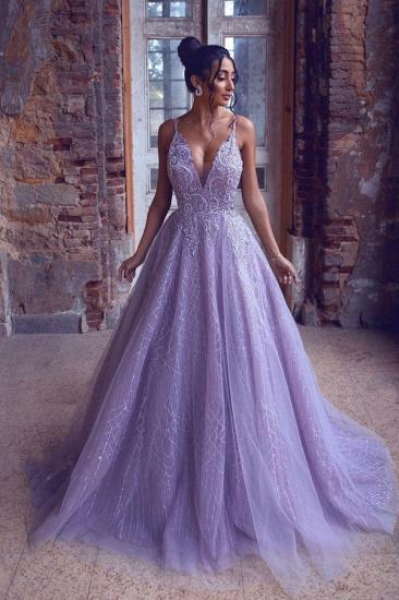 Beautiful V-Neck Straps A-line Evenig Gown Sleeveless Tulle Long Formal Dress_3