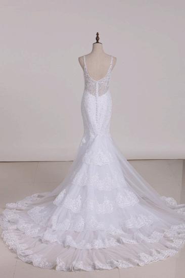 Bradyonlinewholesale Glamorous Mermaid White Tulle Lace Wedding Dress Straps V-Neck Appliques Beadings Bridal Gowns On Sale_2