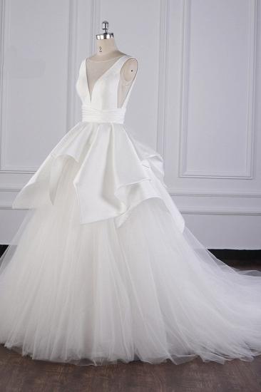 Bradyonlinewholesale Chic Ball Gown Jewel Layers Tulle Wedding Dress White Sleeveless Ruffles Bridal Gowns Online_2