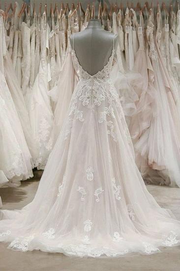 Bradyonlinewholesale Sexy Spaghetti Straps V-neck Tulle Wedding Dress Lace Appliques Ruffles Bridal Gowns On Sale_2
