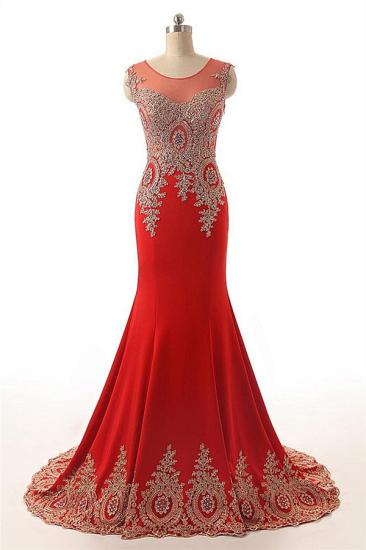 Red Mermaid Charming Applique Evening Dresses Court Train Sexy Sleeveless Prom Gowns_5