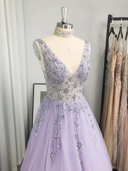 Lavender v-neck lace appliques a-line prom dress_3