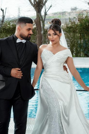 Designer Wedding Dresses Mermaid Style with Lace Satin Bridal Gowns_2