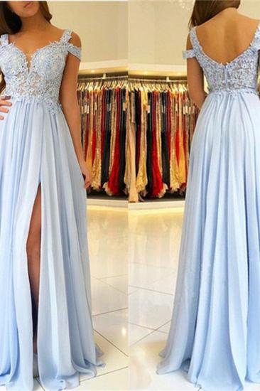 Lace Appliques Open Back Prom Dresses | Chiffon Sexy Slit Cheap Formal Evening Dress_2