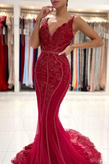 Sparkling Red Long Lace Prom Dress | Inexpensive Evening Dresses_2